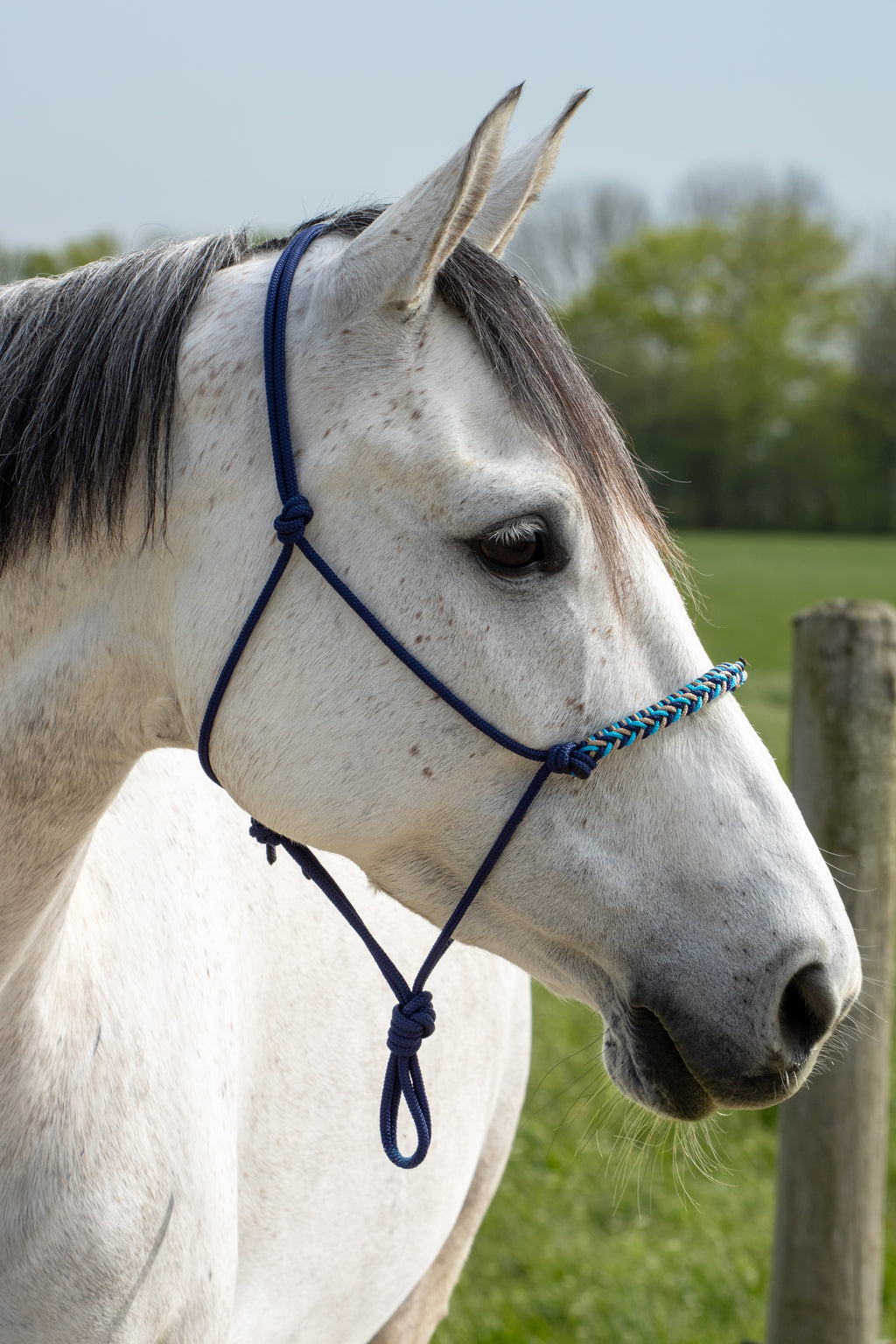 Touwhalster donkerblauw, beige en oceaan blauw